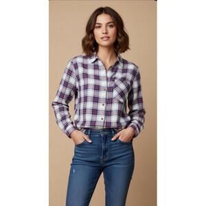 J.CREW Women’s Vintage Cotton Plaid Button-Down Shirt in Green-Size Large